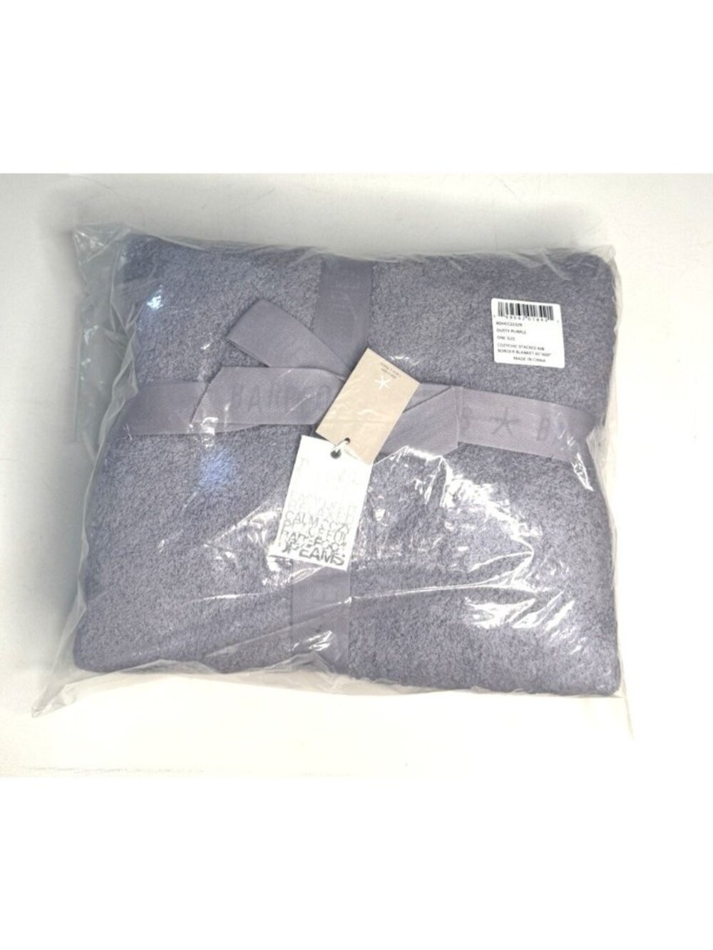 New Barefoot Dreams Cozychic Stacked Rib Border Blanket 45x60 Dusty Purple